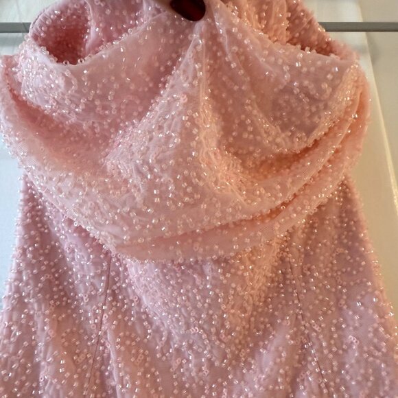 Stylish Enchanting Fit Oh Polly Blush Cowl Neck Embellished Pink Dress Size US 4 - Picture 3 of 5